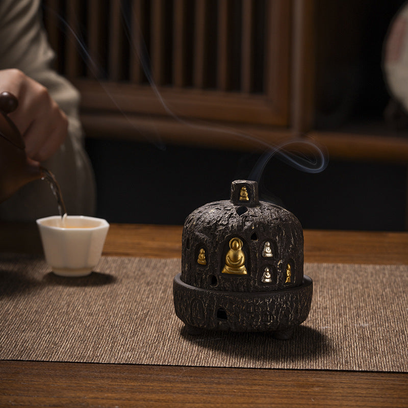 Incense Burner Dunhuang Zen Buddha Purple Clay Gourd Chinese Style Home Incense Tray Holder Incense Stick Agarwood Indoor Incense Box