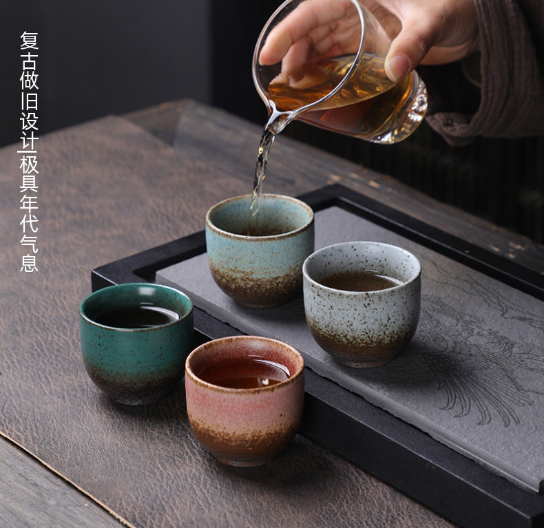 Coarse Pottery Tea Cup Creative Tea Cup Japanese Style Tea Cup Cross-Border Supply Retro Ceramic Master Cup Kung Fu Small Tea Bowl