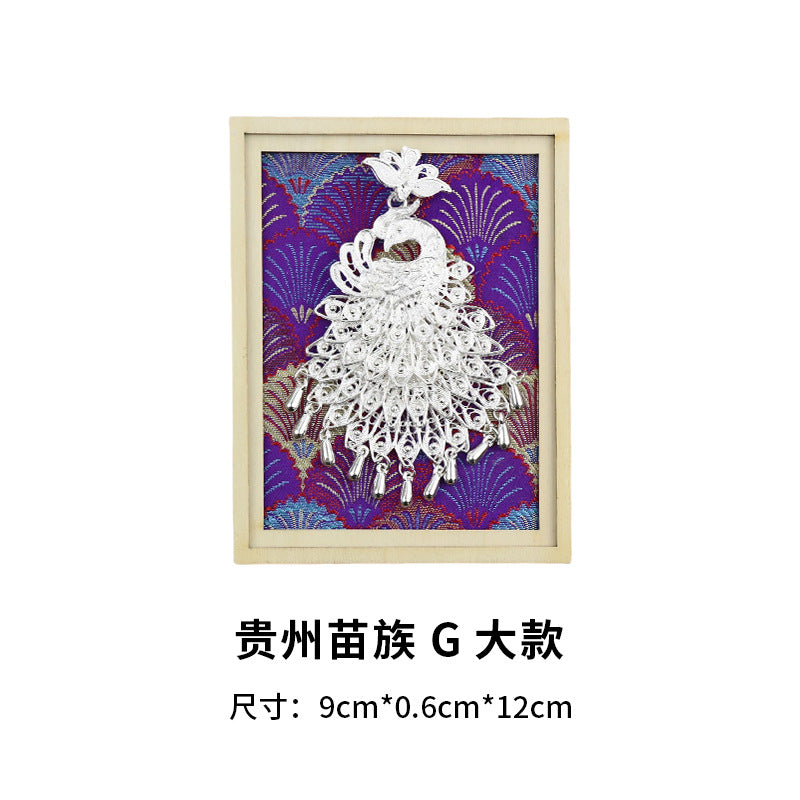 Guizhou Miao Ethnic Cultural Creative Refrigerator Magnet Dai Embroidery Cloth Large and Small Frame Three-Dimensional Phoenix Looking Back Guizhou Tourist Souvenir