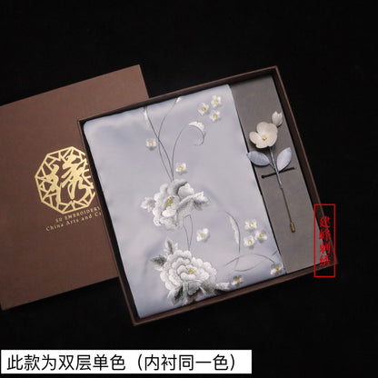 Suzhou Embroidery Scarf Suzhou Embroidery Intangible Cultural Heritage Velvet Flower Brooch Set Gift Box Handmade Suzhou Specialty Embroidery Silk Qinxuan