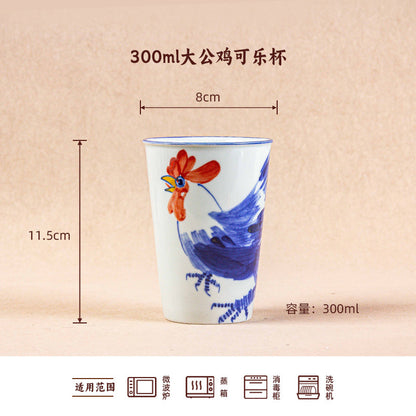 300ml Exquisite Chinese Style Cola Cup Jingdezhen High Temperature Underglaze Hand-painted Simple Household Water Cup Tableware