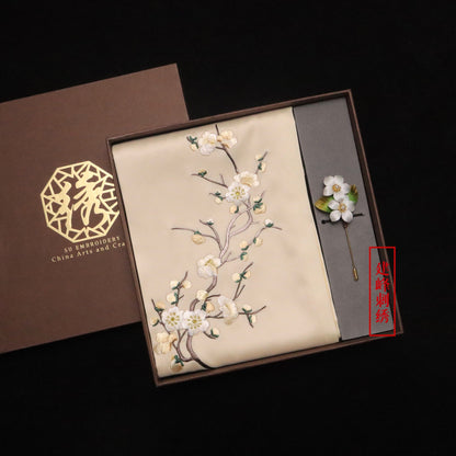 Suzhou Embroidery Scarf Suzhou Embroidery Intangible Cultural Heritage Velvet Flower Brooch Set Gift Box Handmade Suzhou Specialty Embroidery Silk Qinxuan