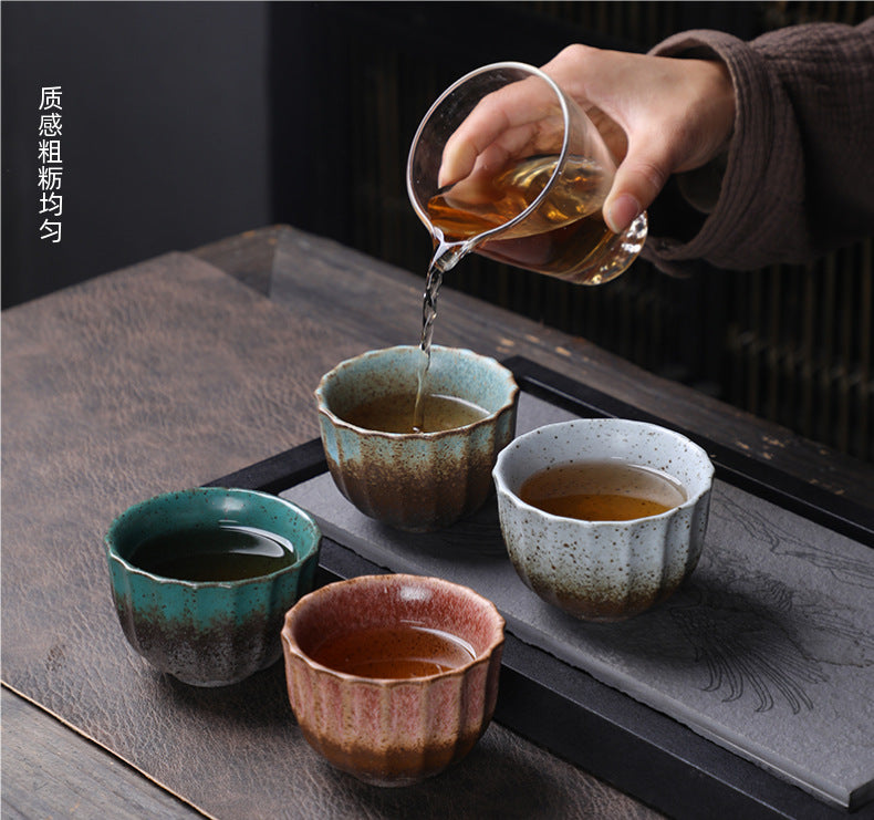 Coarse Pottery Tea Cup Creative Tea Cup Japanese Style Tea Cup Cross-Border Supply Retro Ceramic Master Cup Kung Fu Small Tea Bowl
