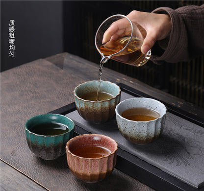 Coarse Pottery Tea Cup Creative Tea Cup Japanese Style Tea Cup Cross-Border Supply Retro Ceramic Master Cup Kung Fu Small Tea Bowl