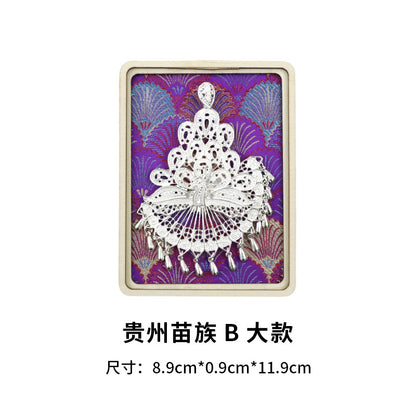 Guizhou Miao Ethnic Cultural Creative Refrigerator Magnet Dai Embroidery Cloth Large and Small Frame Three-Dimensional Phoenix Looking Back Guizhou Tourist Souvenir