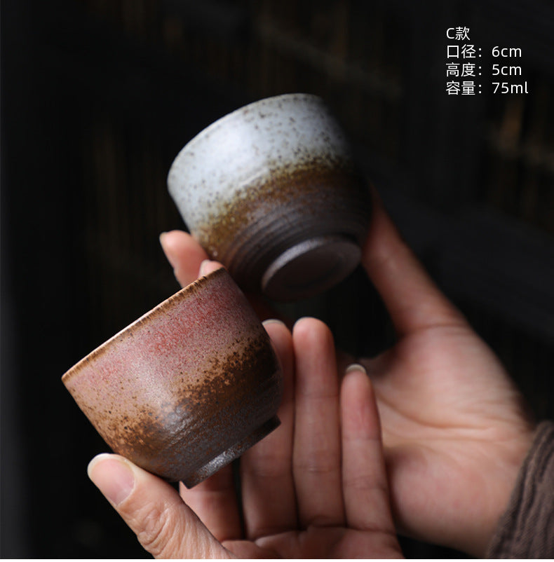 Coarse Pottery Tea Cup Creative Tea Cup Japanese Style Tea Cup Cross-Border Supply Retro Ceramic Master Cup Kung Fu Small Tea Bowl