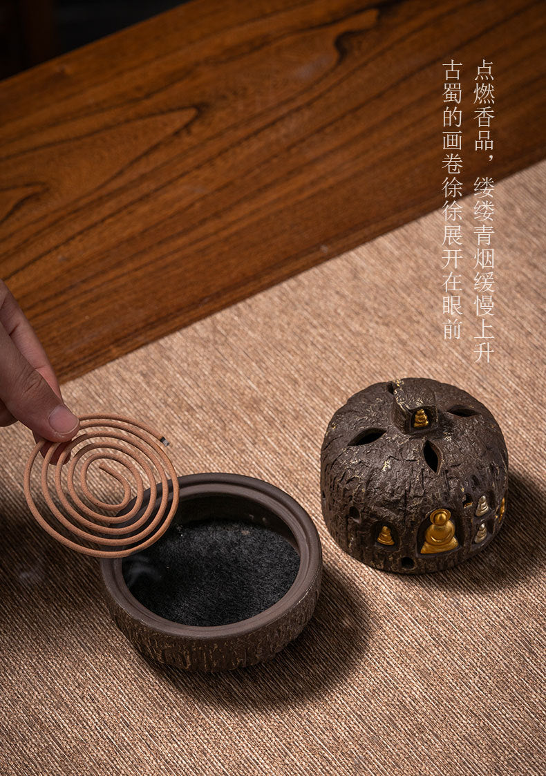 Incense Burner Dunhuang Zen Buddha Purple Clay Gourd Chinese Style Home Incense Tray Holder Incense Stick Agarwood Indoor Incense Box