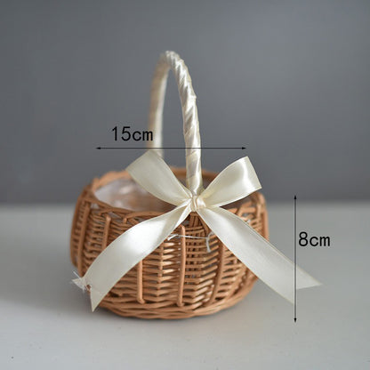 Woven Flower Basket Handheld Blue Handmade Natural Imitation Flower Basket Hand Gift Flower Arrangement Basket Bamboo Rattan Storage Basket