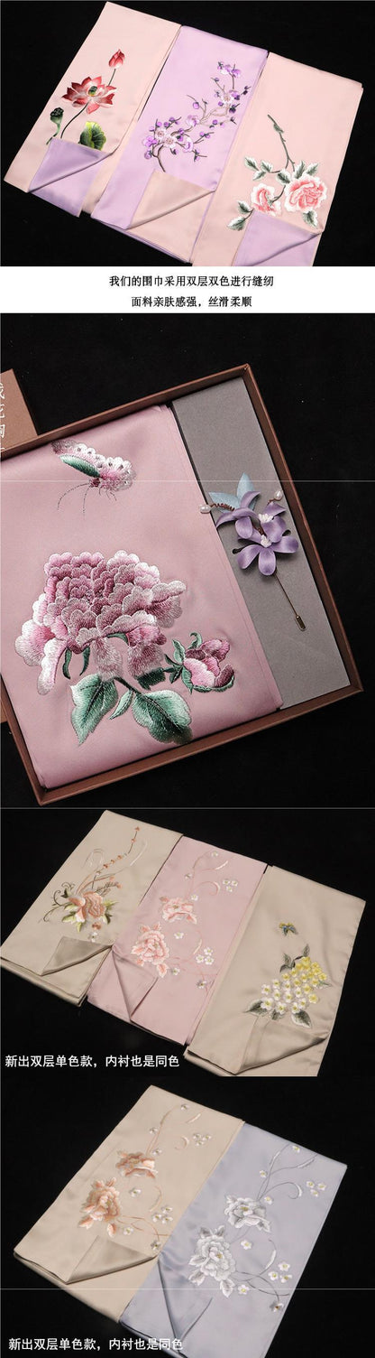 Suzhou Embroidery Scarf Suzhou Embroidery Intangible Cultural Heritage Velvet Flower Brooch Set Gift Box Handmade Suzhou Specialty Embroidery Silk Qinxuan