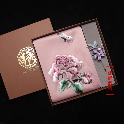 Suzhou Embroidery Scarf Suzhou Embroidery Intangible Cultural Heritage Velvet Flower Brooch Set Gift Box Handmade Suzhou Specialty Embroidery Silk Qinxuan