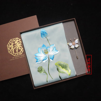 Suzhou Embroidery Scarf Suzhou Embroidery Intangible Cultural Heritage Velvet Flower Brooch Set Gift Box Handmade Suzhou Specialty Embroidery Silk Qinxuan