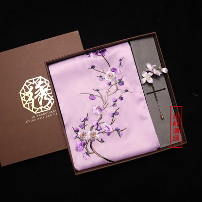 Suzhou Embroidery Scarf Suzhou Embroidery Intangible Cultural Heritage Velvet Flower Brooch Set Gift Box Handmade Suzhou Specialty Embroidery Silk Qinxuan