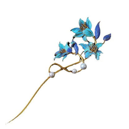 Lily Flower National Style Classical High-end Intangible Cultural Heritage Imitation Pointed Jade Hairpin Parrot Feather Hair Accessory Fashionable Light Luxury Gift