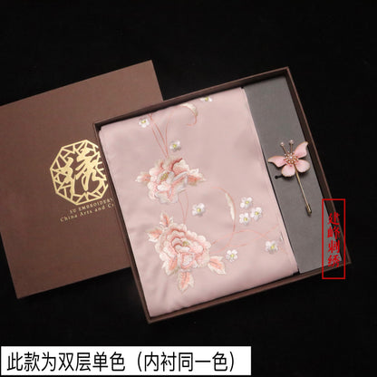 Suzhou Embroidery Scarf Suzhou Embroidery Intangible Cultural Heritage Velvet Flower Brooch Set Gift Box Handmade Suzhou Specialty Embroidery Silk Qinxuan