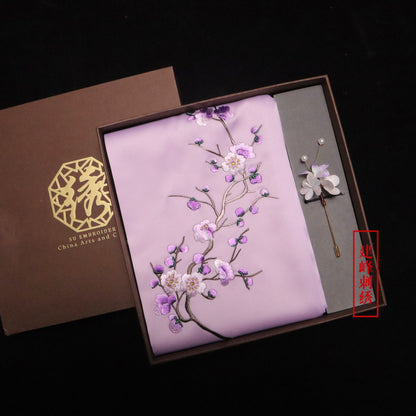 Suzhou Embroidery Scarf Suzhou Embroidery Intangible Cultural Heritage Velvet Flower Brooch Set Gift Box Handmade Suzhou Specialty Embroidery Silk Qinxuan