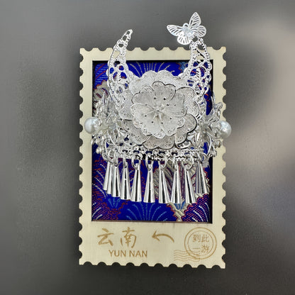 Guizhou Miao Ethnic Cultural Creative Refrigerator Magnet Dai Embroidery Cloth Large and Small Frame Three-Dimensional Phoenix Looking Back Guizhou Tourist Souvenir