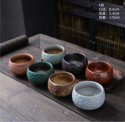 Coarse Pottery Tea Cup Creative Tea Cup Japanese Style Tea Cup Cross-Border Supply Retro Ceramic Master Cup Kung Fu Small Tea Bowl