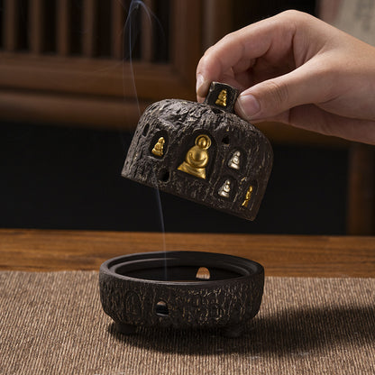 Incense Burner Dunhuang Zen Buddha Purple Clay Gourd Chinese Style Home Incense Tray Holder Incense Stick Agarwood Indoor Incense Box