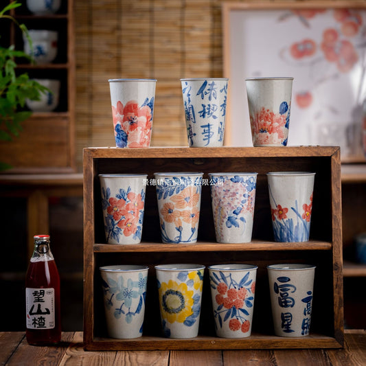300ml Exquisite Chinese Style Cola Cup Jingdezhen High Temperature Underglaze Hand-painted Simple Household Water Cup Tableware