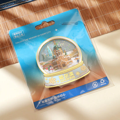 Beijing Chongqing Guangzhou Xi'an Wuhan Xiamen National Style Cultural and Creative Custom Metal Quicksand Refrigerator Magnets Chinese Cities