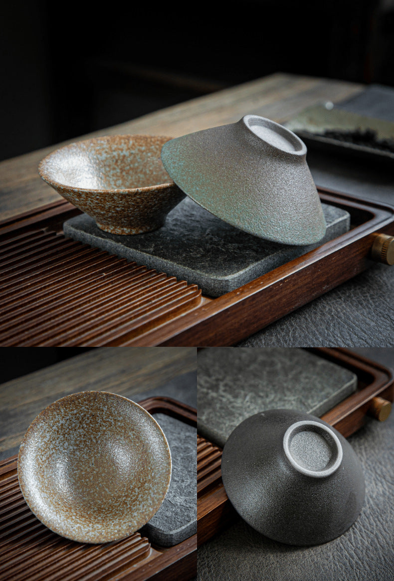 Coarse Pottery Tea Cup Creative Tea Cup Japanese Style Tea Cup Cross-Border Supply Retro Ceramic Master Cup Kung Fu Small Tea Bowl