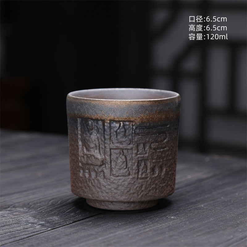 Coarse Pottery Tea Cup Creative Tea Cup Japanese Style Tea Cup Cross-Border Supply Retro Ceramic Master Cup Kung Fu Small Tea Bowl