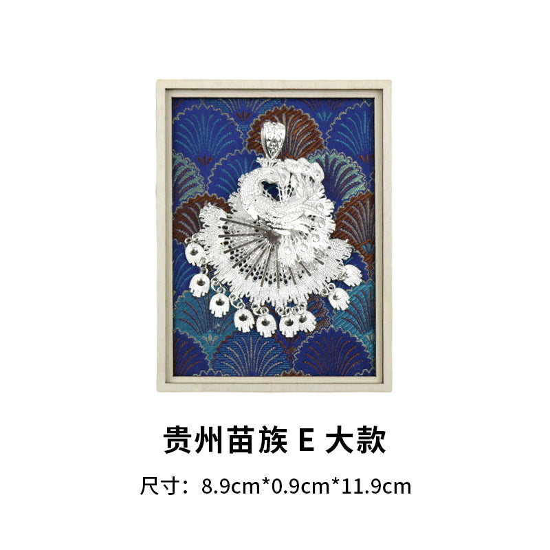 Guizhou Miao Ethnic Cultural Creative Refrigerator Magnet Dai Embroidery Cloth Large and Small Frame Three-Dimensional Phoenix Looking Back Guizhou Tourist Souvenir