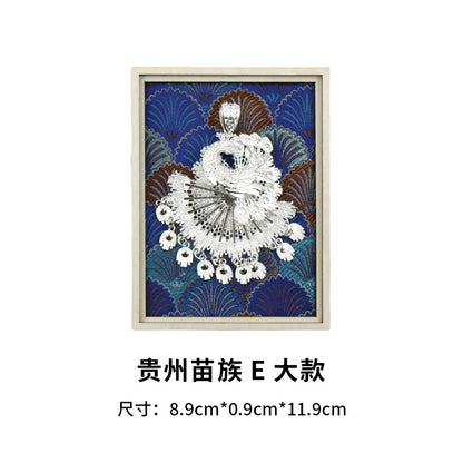 Guizhou Miao Ethnic Cultural Creative Refrigerator Magnet Dai Embroidery Cloth Large and Small Frame Three-Dimensional Phoenix Looking Back Guizhou Tourist Souvenir