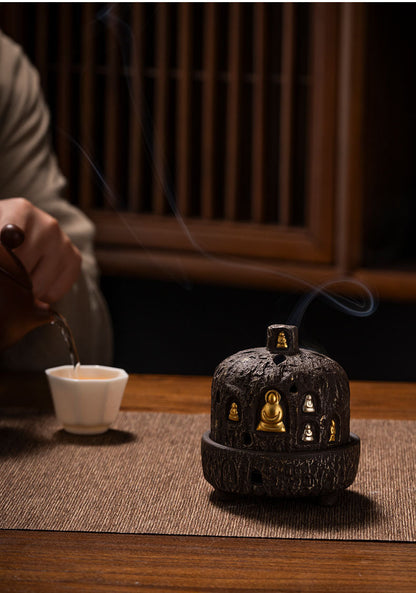 Incense Burner Dunhuang Zen Buddha Purple Clay Gourd Chinese Style Home Incense Tray Holder Incense Stick Agarwood Indoor Incense Box