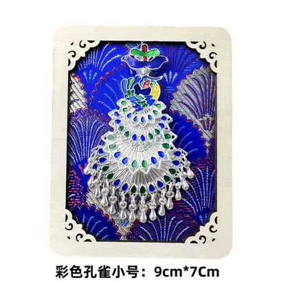 Guizhou Miao Ethnic Cultural Creative Refrigerator Magnet Dai Embroidery Cloth Large and Small Frame Three-Dimensional Phoenix Looking Back Guizhou Tourist Souvenir