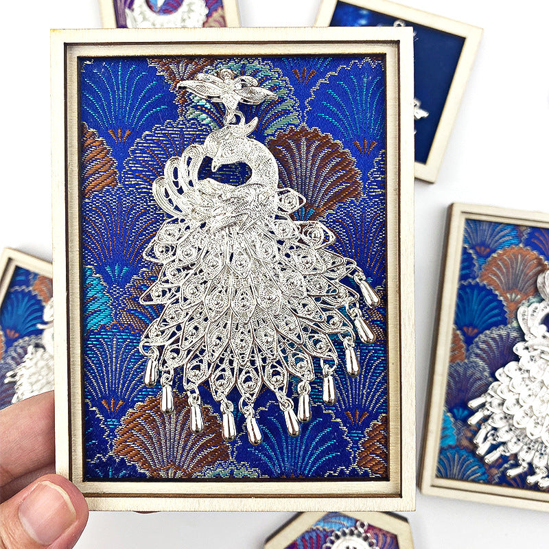 Guizhou Miao Ethnic Cultural Creative Refrigerator Magnet Dai Embroidery Cloth Large and Small Frame Three-Dimensional Phoenix Looking Back Guizhou Tourist Souvenir