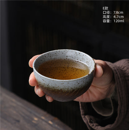 Coarse Pottery Tea Cup Creative Tea Cup Japanese Style Tea Cup Cross-Border Supply Retro Ceramic Master Cup Kung Fu Small Tea Bowl