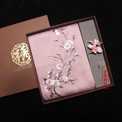 Suzhou Embroidery Scarf Suzhou Embroidery Intangible Cultural Heritage Velvet Flower Brooch Set Gift Box Handmade Suzhou Specialty Embroidery Silk Qinxuan