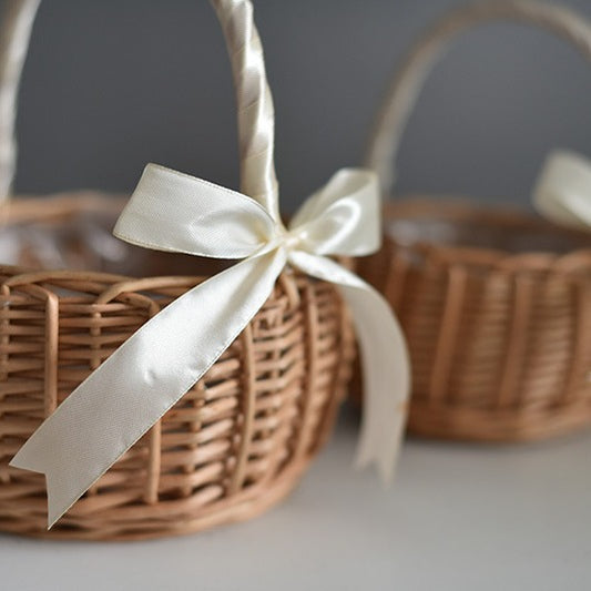 Woven Flower Basket Handheld Blue Handmade Natural Imitation Flower Basket Hand Gift Flower Arrangement Basket Bamboo Rattan Storage Basket