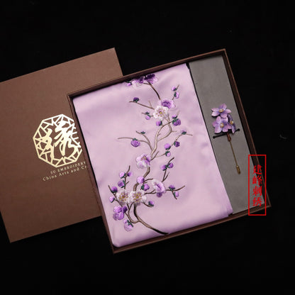Suzhou Embroidery Scarf Suzhou Embroidery Intangible Cultural Heritage Velvet Flower Brooch Set Gift Box Handmade Suzhou Specialty Embroidery Silk Qinxuan
