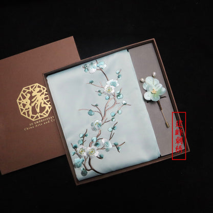 Suzhou Embroidery Scarf Suzhou Embroidery Intangible Cultural Heritage Velvet Flower Brooch Set Gift Box Handmade Suzhou Specialty Embroidery Silk Qinxuan